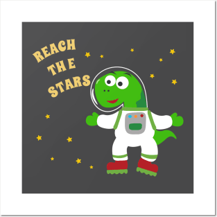 Cute dinosaur astronaut. Posters and Art